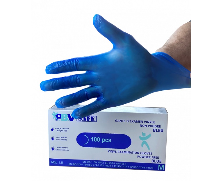 Gants vinyle bleus : détectables et adaptés au contact alimentaire