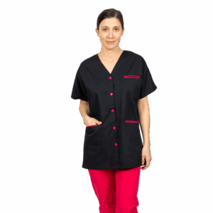 Tunique médicale femme col V noir fuschia