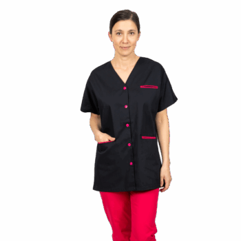 Tunique médicale femme col V noir fuschia