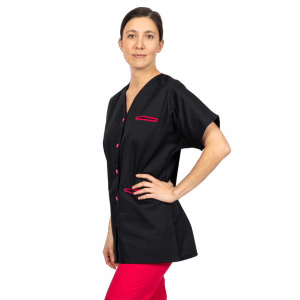 Tunique médicale femme col V noir fuschia